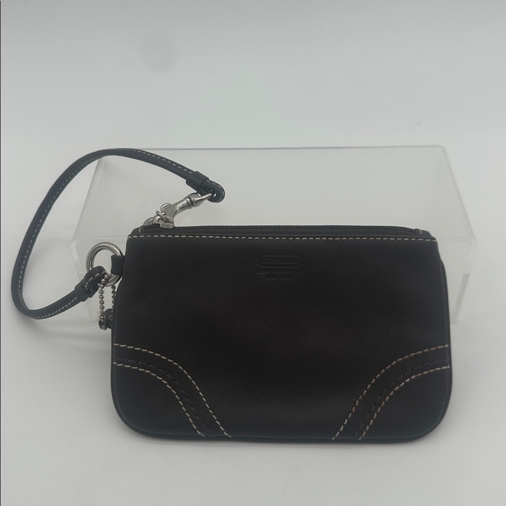 Vintage Coach Chocolate Brown Leatherwear Mini Wristlet Coin Purse Pouch 6.5"x4